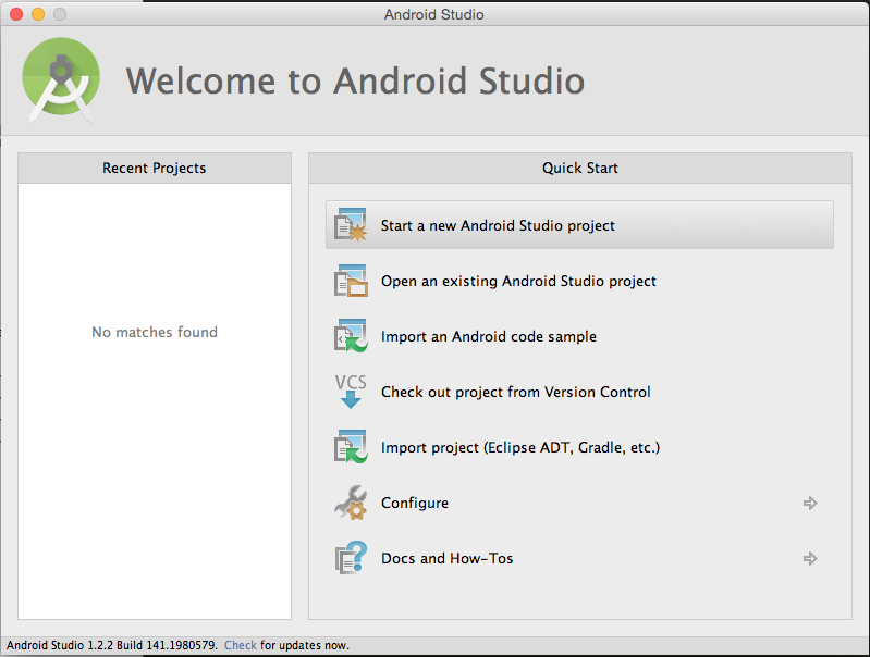 Figure 1: Welcome Screen Android Studio - Start new project
