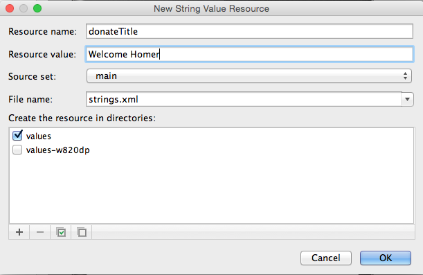 Figure 6: Define a new resource name-value pair representing Welcome Homer greeting