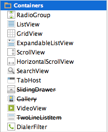Figure 2: RadioGroup located in Container panel in palette