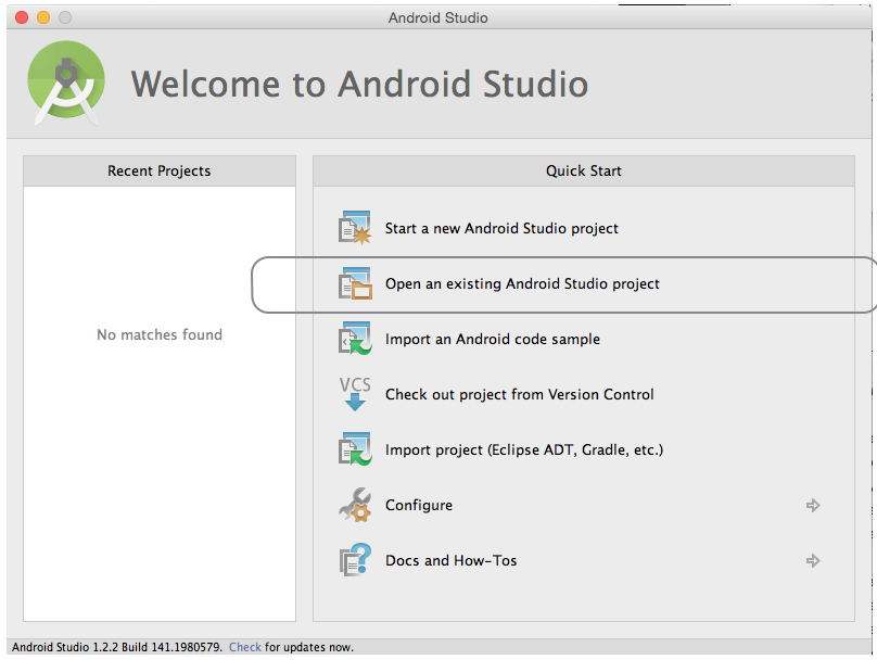 Figure 1: Open and existing Android Studio project
