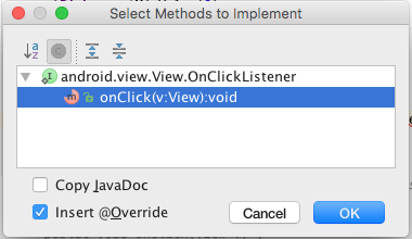 Figure 2: View.OnClickListener sole method onClick requires implementation