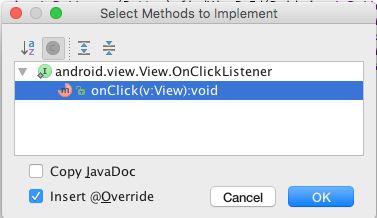 Figure 2: View.OnClickListener sole method onClick requires implementation