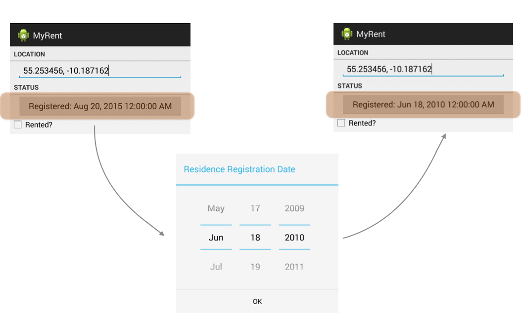 Figure 2: Date picker to facilitate setting registration date