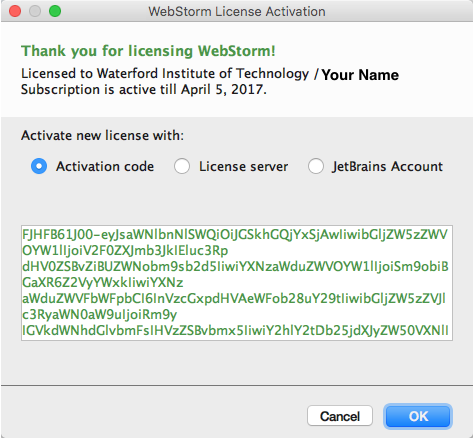 server address license webstorm